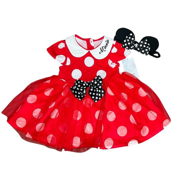 Disney Girl's Red Polka Dot Dress with Headband NWT - Picture 1 of 6